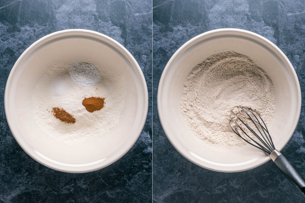 Dry ingredients mixed into a separate bowl.