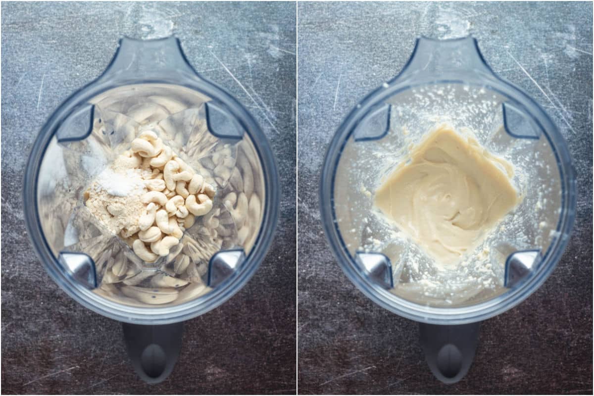 Cashew sour cream ingredients added to blender and blended.