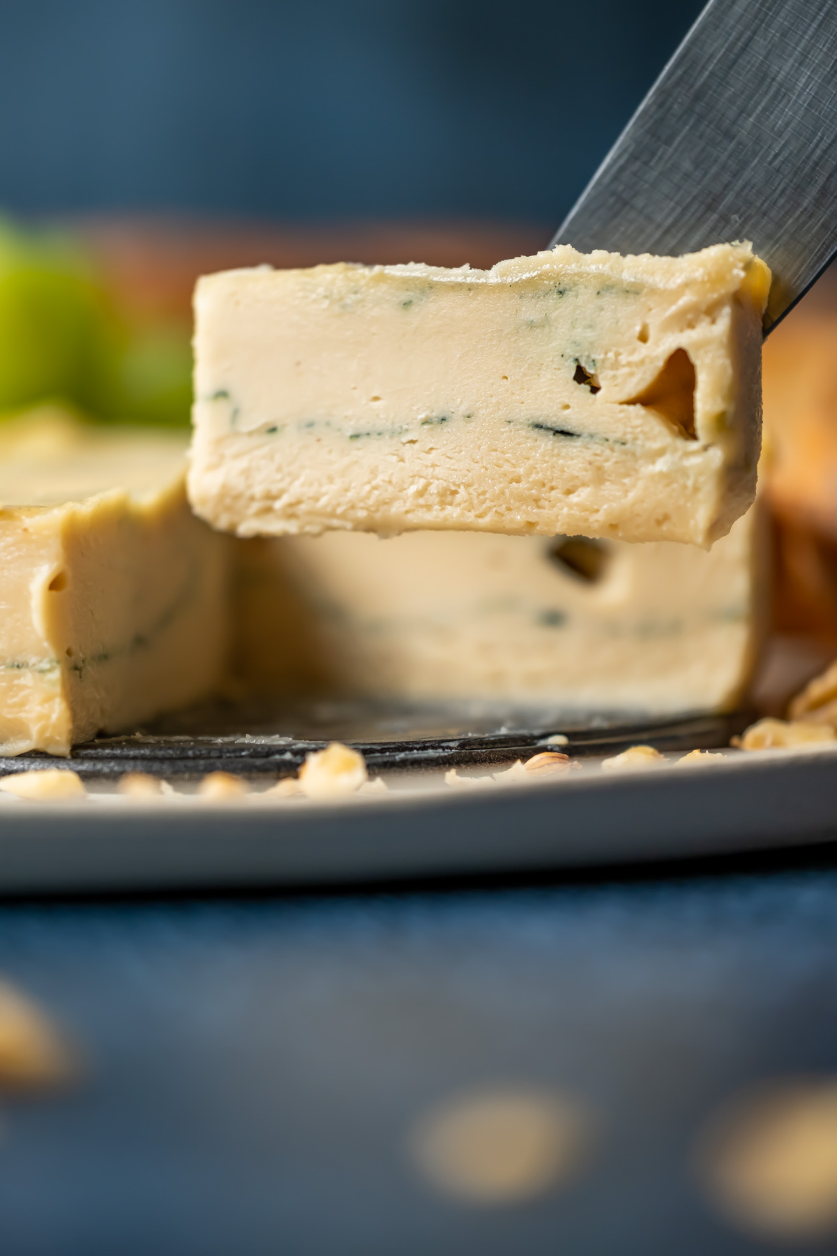 Slice of vegan blue cheese.