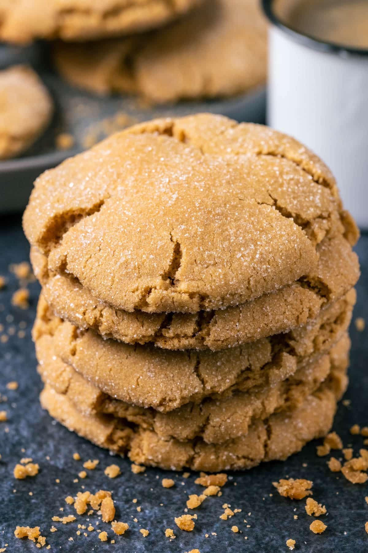 Vegan brown sugar cookies in a stack.