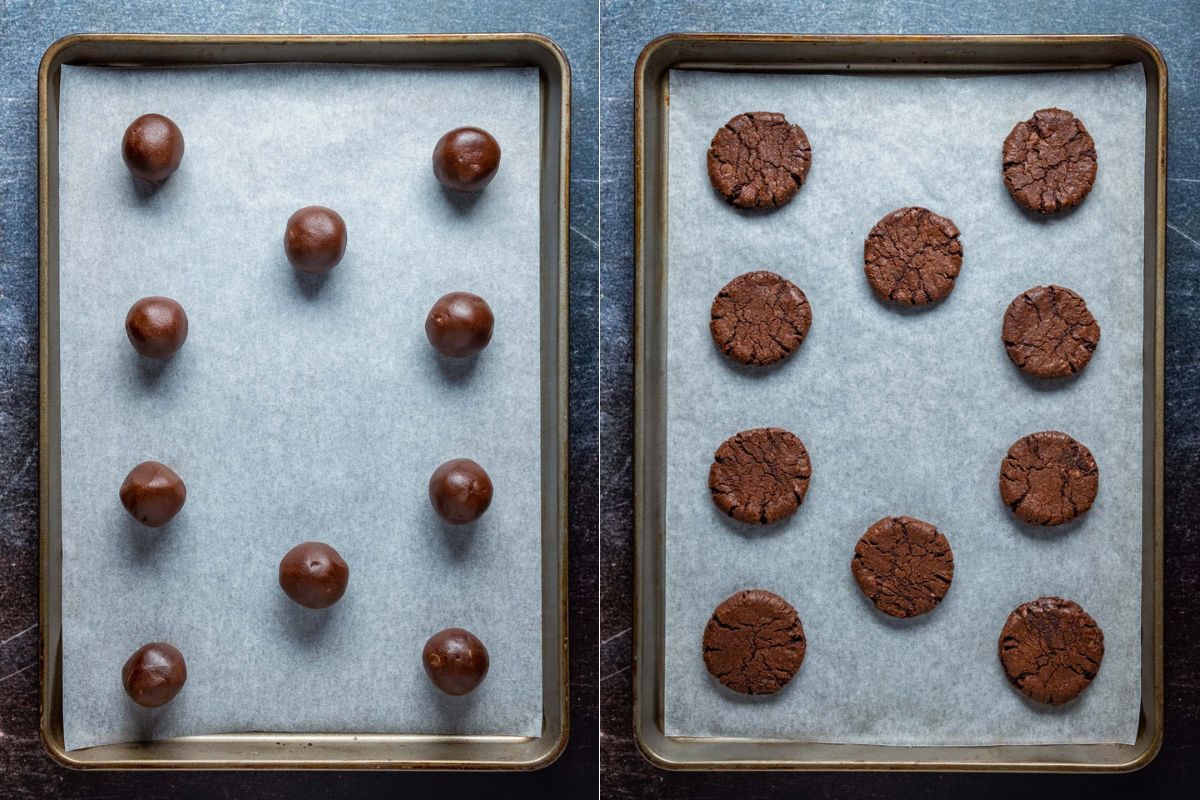 Vegan Brownie Cookies before and after baking.