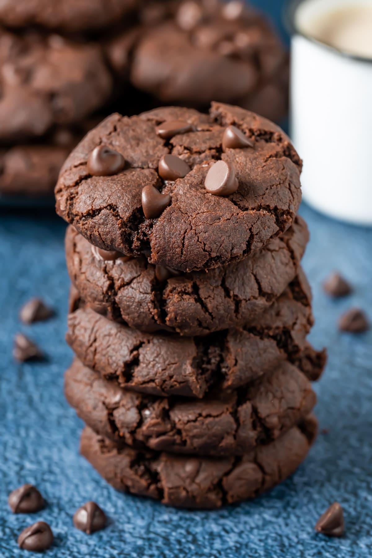 Vegan chocolate cookies in a stack. 