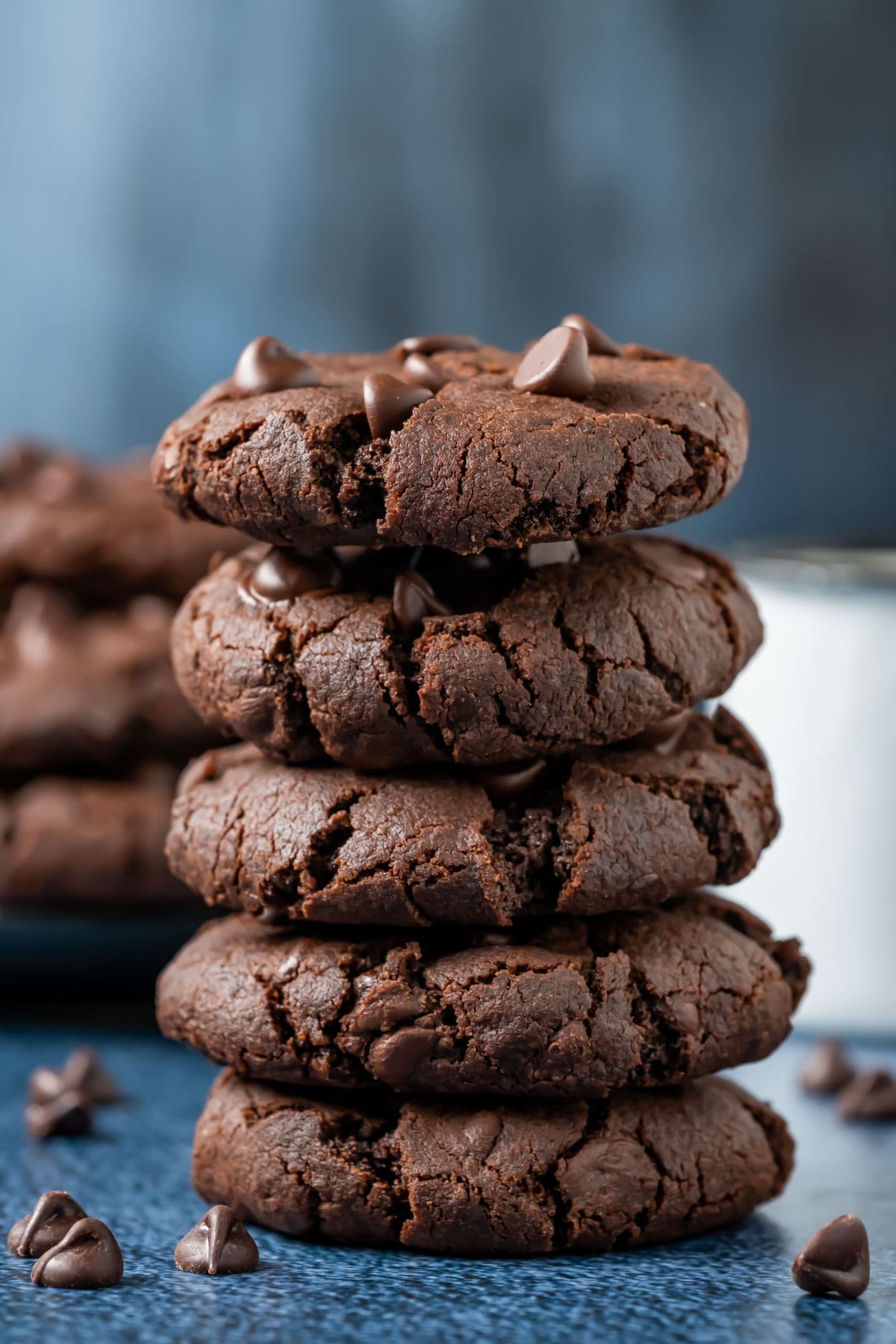 Stack of vegan chocolate cookies.