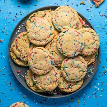 Vegan Funfetti Cookies on a gray plate