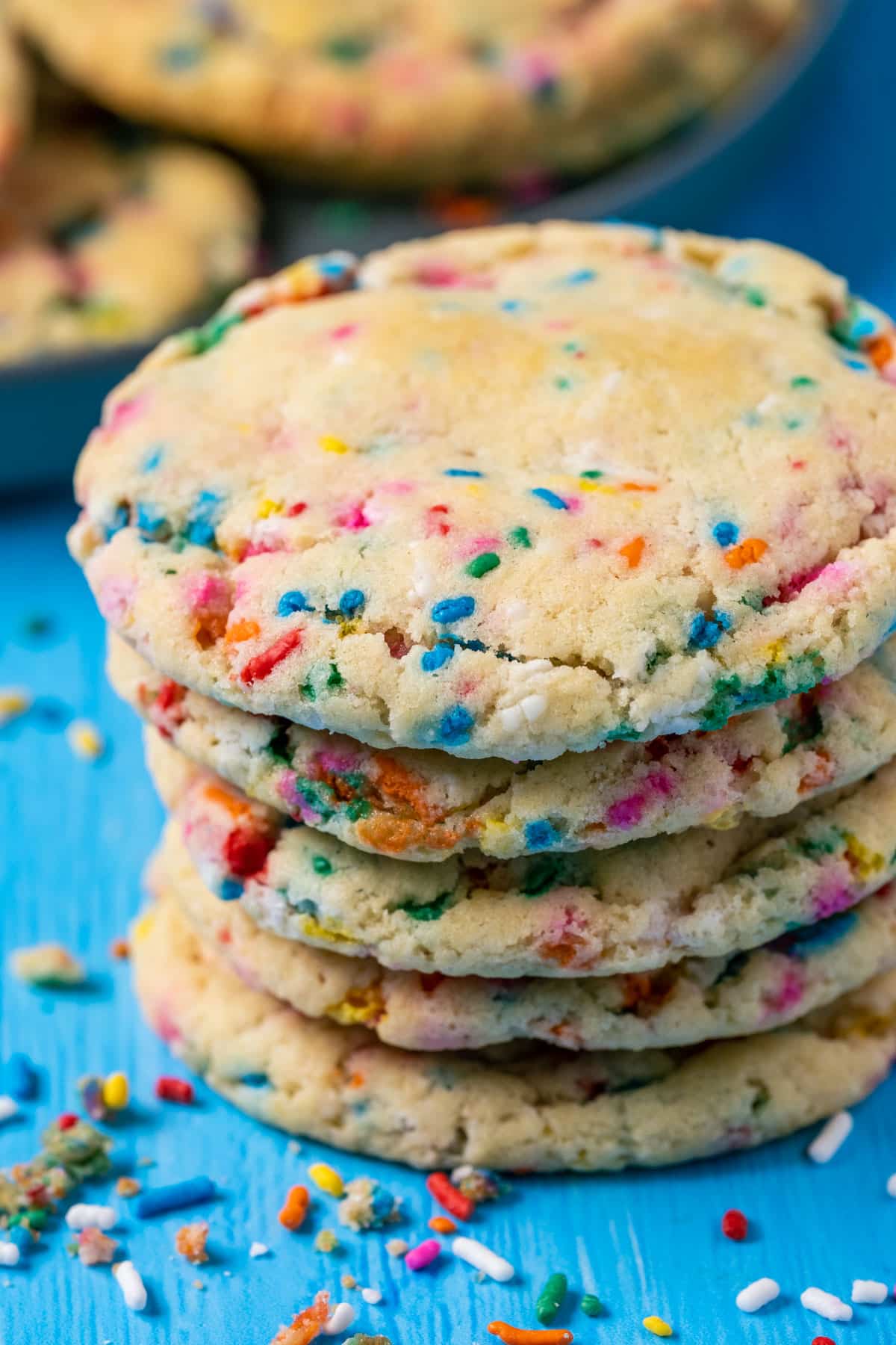 Vegan funfetti cookies in a stack.