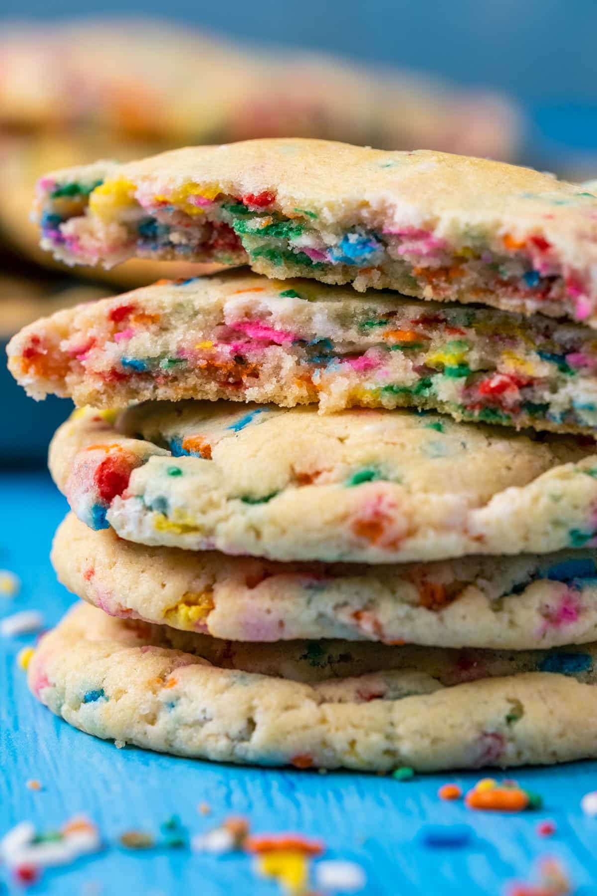 Vegan funfetti cookies in a stack.