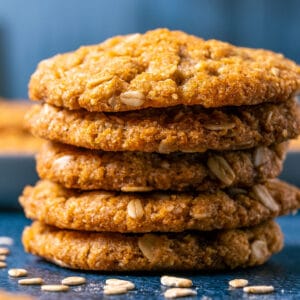 Vegan oatmeal cookies in a stack.