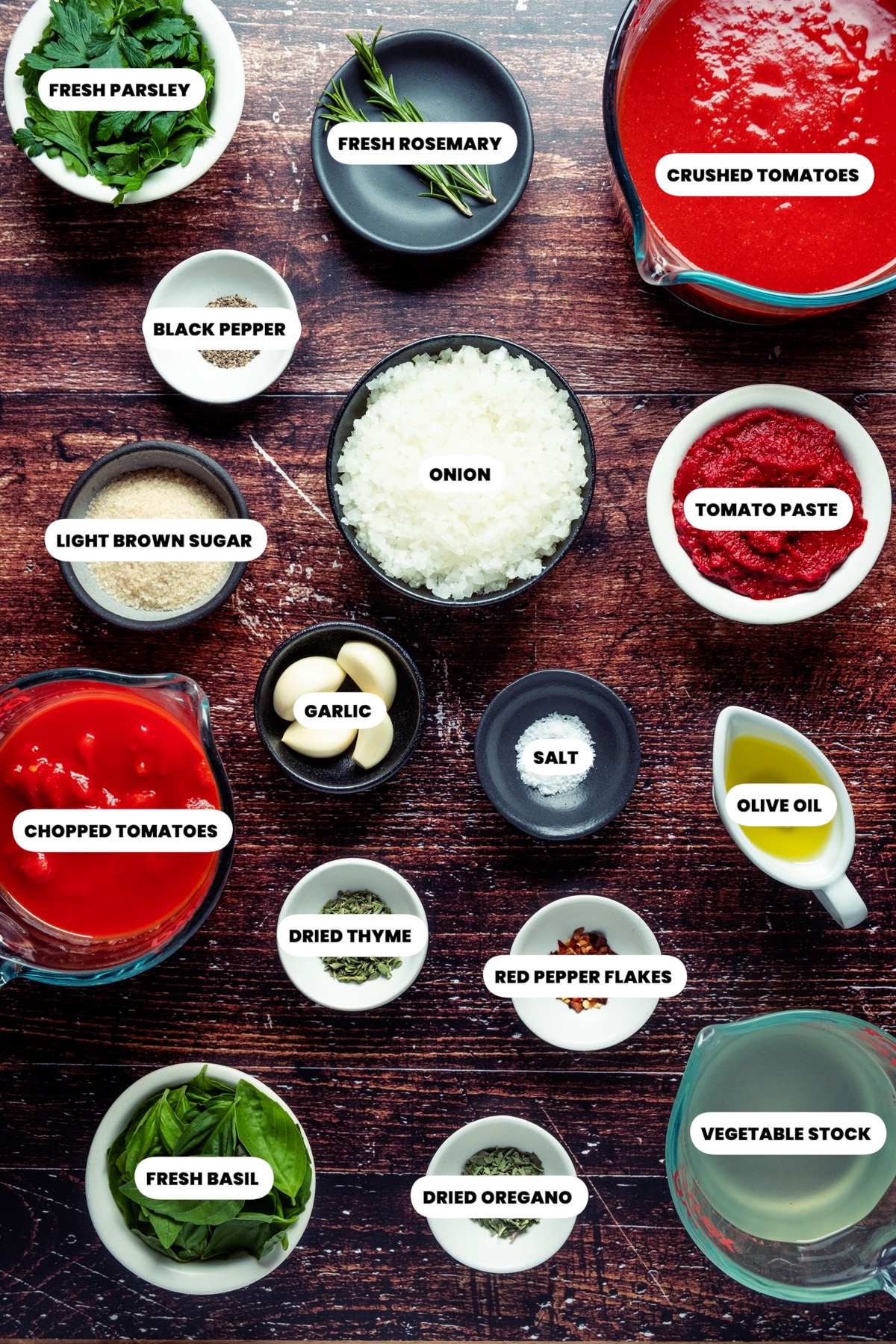 Ingredients to make vegan spaghetti sauce.