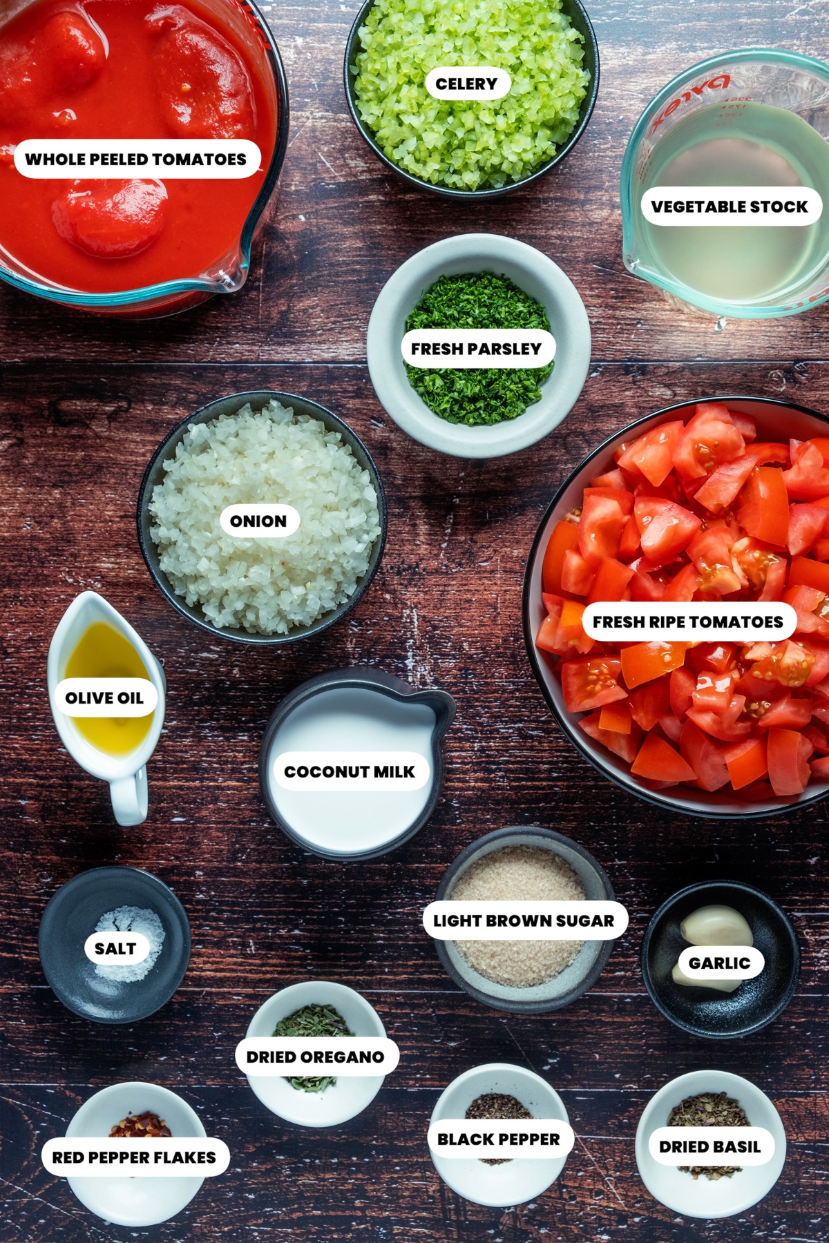 Ingredients for vegan tomato soup.