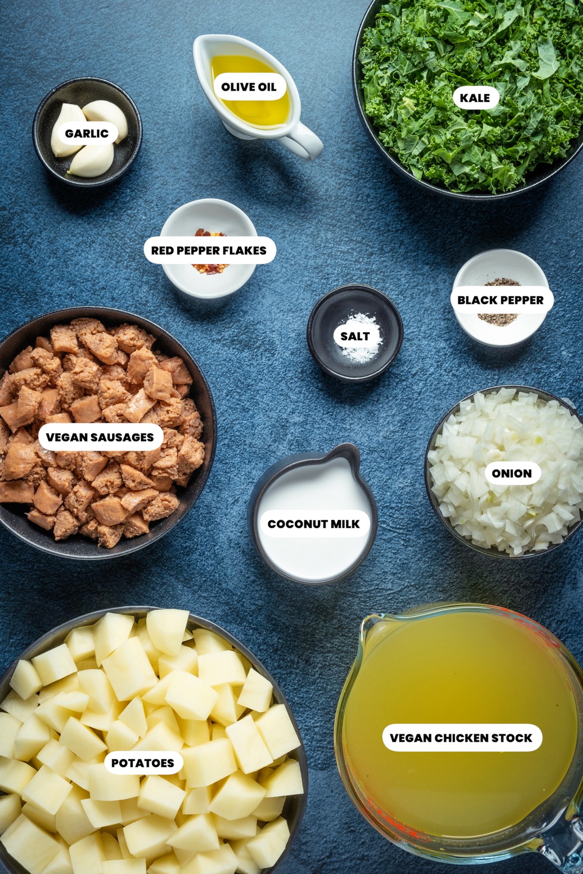 Ingredients for vegan zuppa toscana.